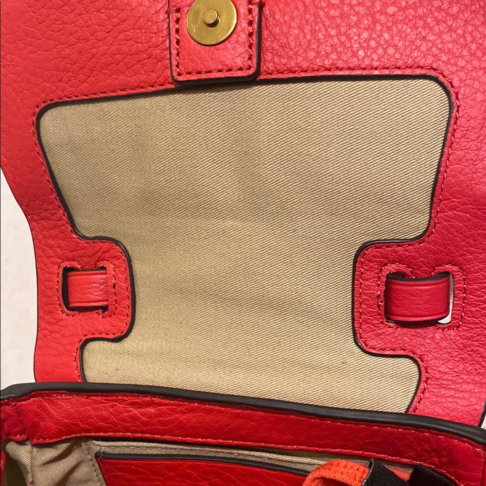 J.Crew 100% Vibrant Red Crossbody Bag with Saddle Shape and Gold Hardware - Picture 10 of 16